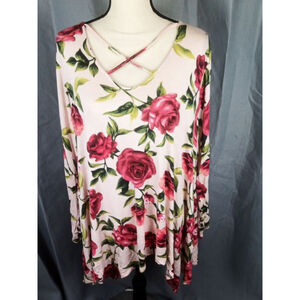Women's ODDY Pink Red Floral Tunic Top 1X